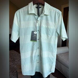 Alpine Design SMALL Men's Light Green Striped Short Sleeve Button Down Shirt
